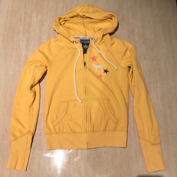 Victoria's Secret PINK Yellow Zip Hoodie STARS XS - Picture 1 of 4